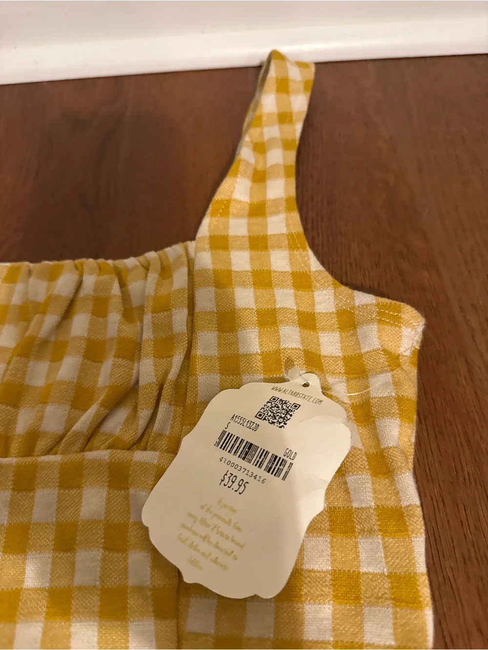 NWT Altar'd State Yellow Gingham Two Piece Set Crop Top Mini Skirt Co-Ord S - Picture 6 of 16
